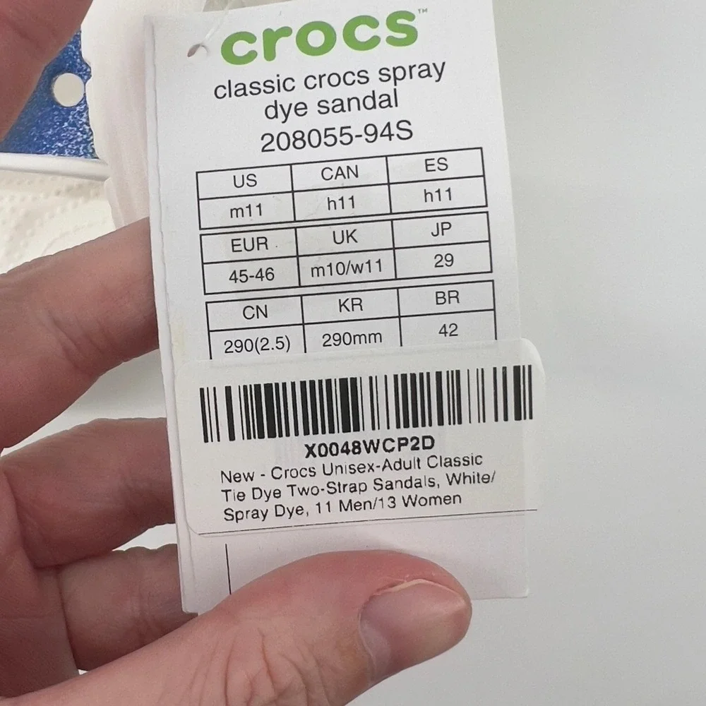 Crocs Classic Spray Tie Dye Two Strap Slide‎ Sandals White Men 11/Women 13 NWT
